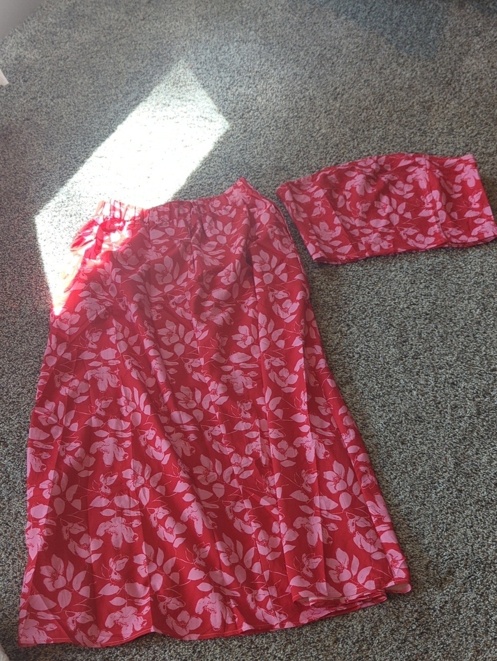 Amazon Red Floral Maxi Dress with Pink Leaf Print